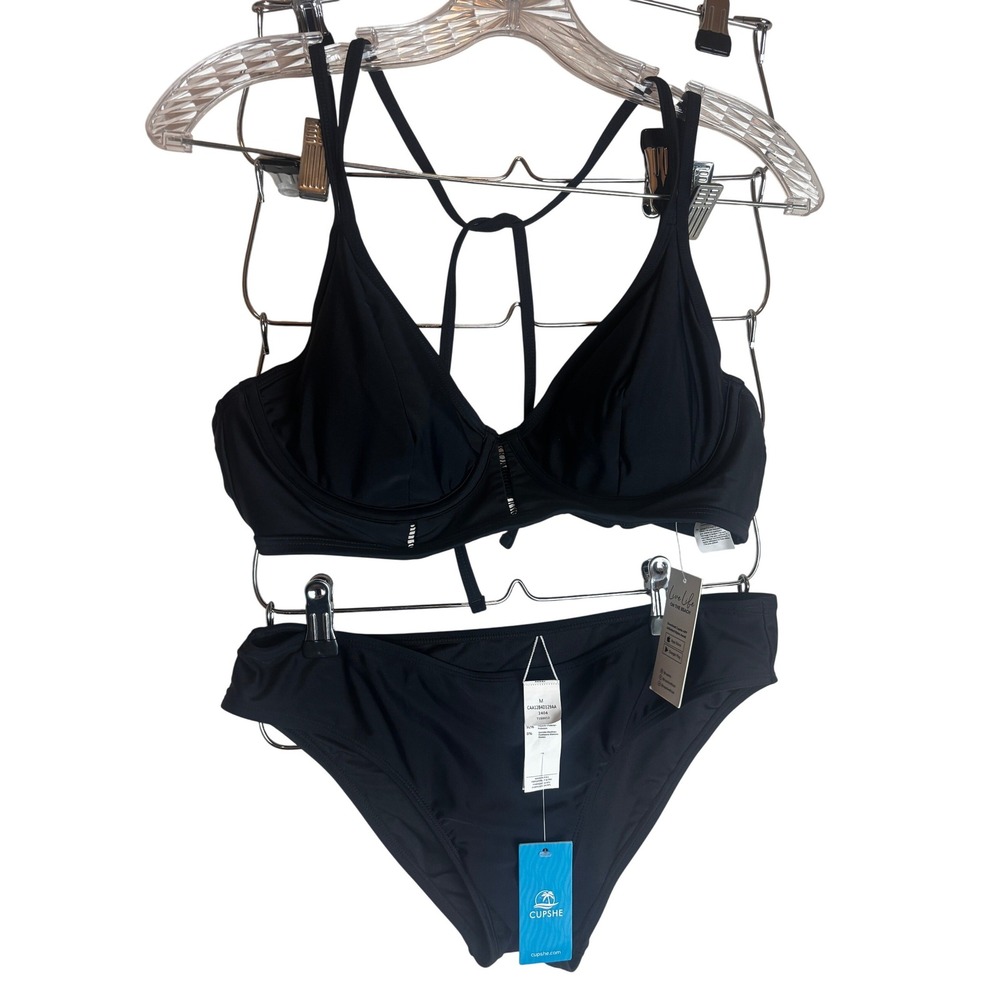 Cupshe Black Underwire Bikini Set Large Top Medium Bottoms NWT CAA12B4D129AA